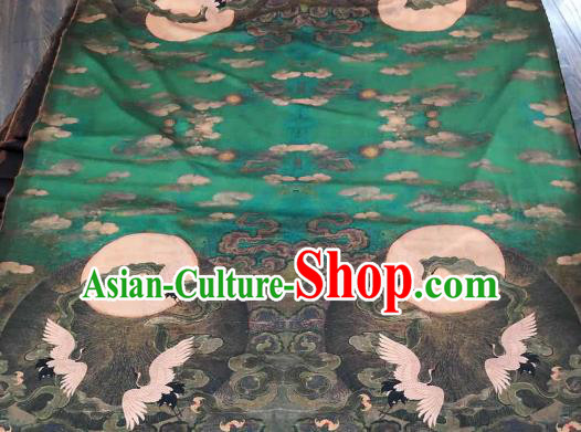 Asian Chinese Traditional Crane Pattern Design Green Gambiered Guangdong Gauze Fabric Silk Material