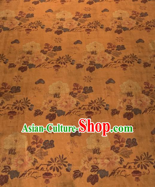 Asian Chinese Traditional Camellia Pattern Design Ginger Gambiered Guangdong Gauze Fabric Silk Material