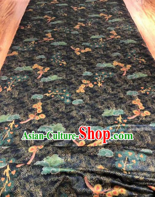 Asian Chinese Traditional Cloud Plum Pattern Design Black Gambiered Guangdong Gauze Fabric Silk Material