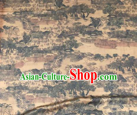 Asian Chinese Traditional Pattern Design Brown Gambiered Guangdong Gauze Fabric Silk Material