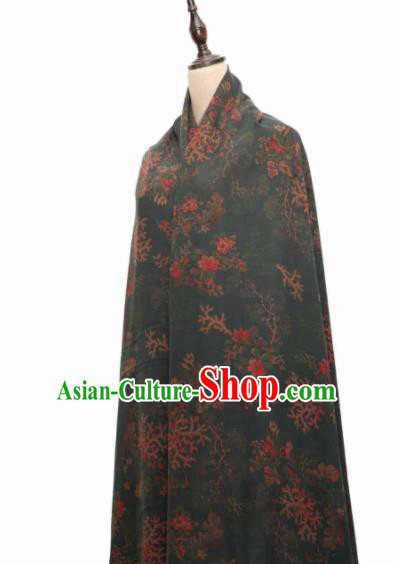 Asian Chinese Traditional Flowers Pattern Design Deep Green Gambiered Guangdong Gauze Fabric Silk Material