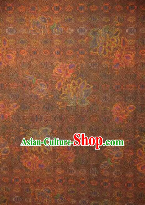 Asian Chinese Traditional Lotus Pattern Design Brown Gambiered Guangdong Gauze Fabric Silk Material