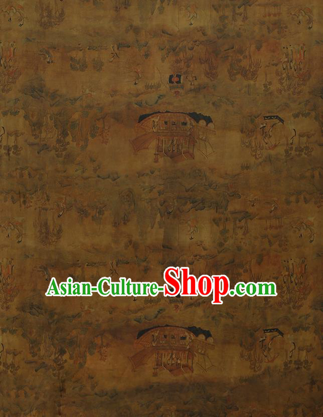 Chinese Classical Printing Goddess Luo Pattern Design Khaki Gambiered Guangdong Gauze Fabric Asian Traditional Cheongsam Silk Material