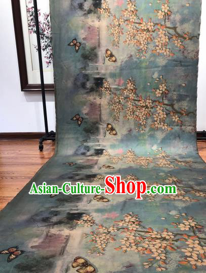 Asian Chinese Traditional Pear Flowers Pattern Design Blue Gambiered Guangdong Gauze Fabric Silk Material