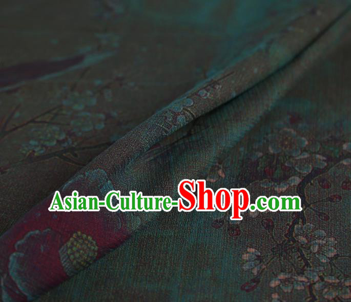 Chinese Classical Printing Plum Pattern Design Atrovirens Gambiered Guangdong Gauze Fabric Asian Traditional Cheongsam Silk Material