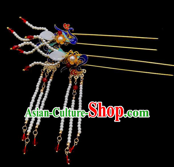 Chinese Classical Wedding Pearls Phoenix Hair Clip Hair Accessories Ancient Bride Tassel Hairpins for Women