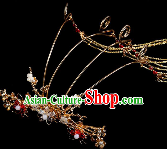 Chinese Ancient Princess Golden Tassel Hair Crown Hairpins Traditional Classical Dance Hair Accessories for Women