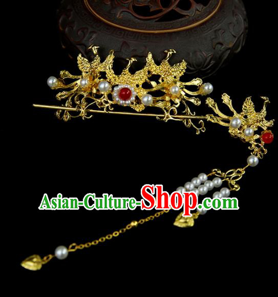 Chinese Ancient Princess Golden Phoenix Hair Crown and Hairpins Traditional Classical Dance Hair Accessories for Women