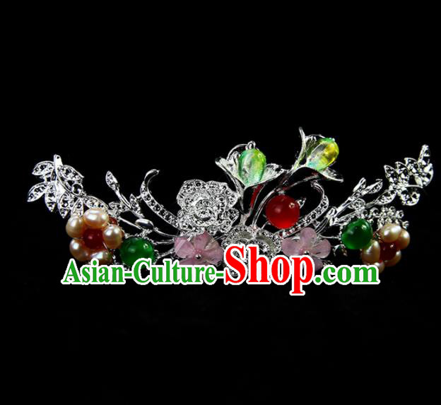 Chinese Ancient Princess Pearls Hair Crown Traditional Classical Dance Hair Accessories for Women