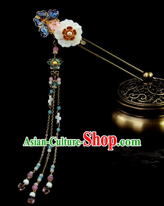 Chinese Ancient Princess Tassel Cloisonne Butterfly Hairpins Traditional Classical Dance Hair Accessories for Women