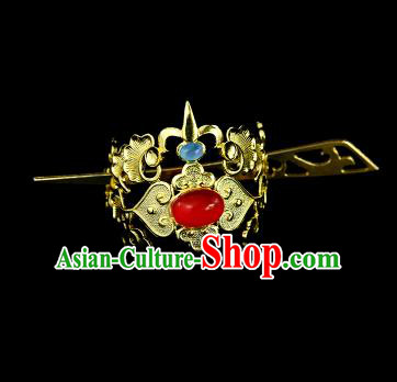 Chinese Drama Royal Prince Red Glass Cloud Hair Crown and Hairpin Ancient Swordsman Hair Accessories for Men