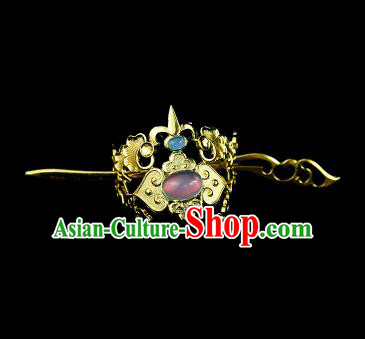 Chinese Drama Royal Prince Lilac Glass Hair Crown and Golden Hairpin Ancient Swordsman Hair Accessories for Men