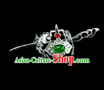 Chinese Drama Nobility Childe Hair Crown and Argent Hairpin Ancient Swordsman Hair Accessories for Men