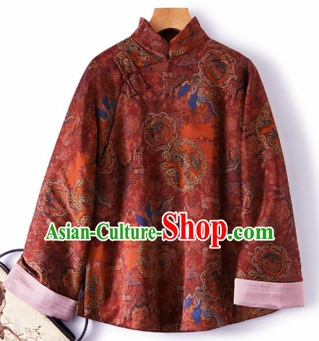 Top Grade Traditional Chinese Purplish Red Blouse Tang Suit Silk Upper Outer Garment for Women