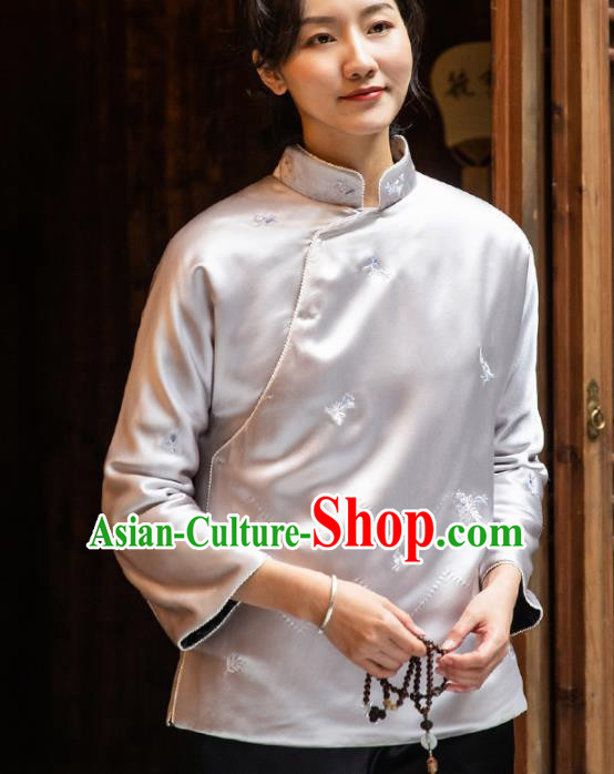 Top Grade Traditional Chinese National Lilac Blouse Tang Suit Silk Upper Outer Garment for Women