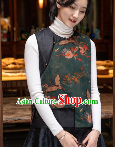 Top Grade Traditional Chinese Green Silk Vest Tang Suit Upper Outer Garment for Women