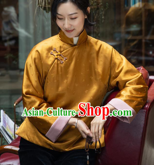 Top Grade Traditional Chinese National Golden Jacket Tang Suit Silk Upper Outer Garment for Women