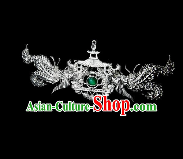 Chinese Ancient Princess Green Glass Hair Clip Phoenix Hairpins Traditional Classical Dance Hair Accessories for Women