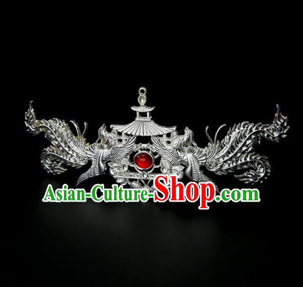 Chinese Ancient Princess Red Glass Hair Clip Phoenix Hairpins Traditional Classical Dance Hair Accessories for Women