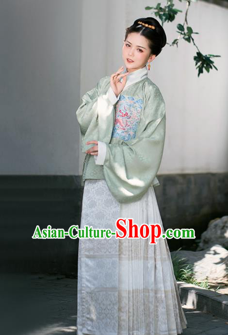 Chinese Ancient Nobility Lady Embroidered Green Blouse and Skirt Traditional Ming Dynasty Countess Costumes for Women