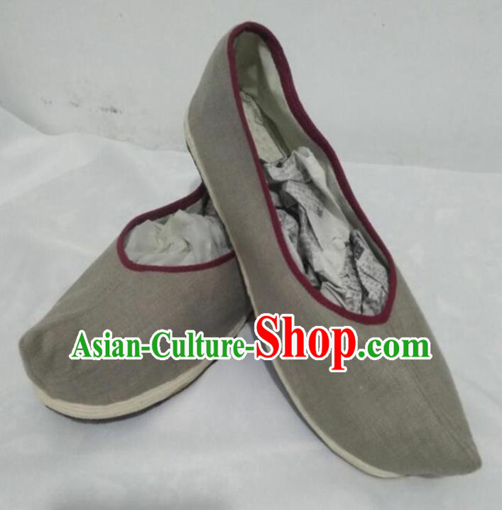 Chinese Kung Fu Shoes Mens Shoes Traditional Hanfu Shoes Grey Cloth Shoes Monk Shoes for Men