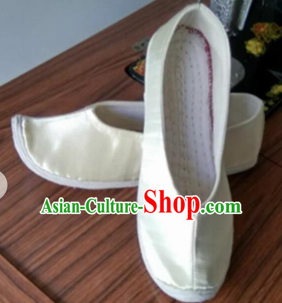 Chinese Traditional White Satin Shoes Opera Shoes Hanfu Shoes Princess Shoes for Women