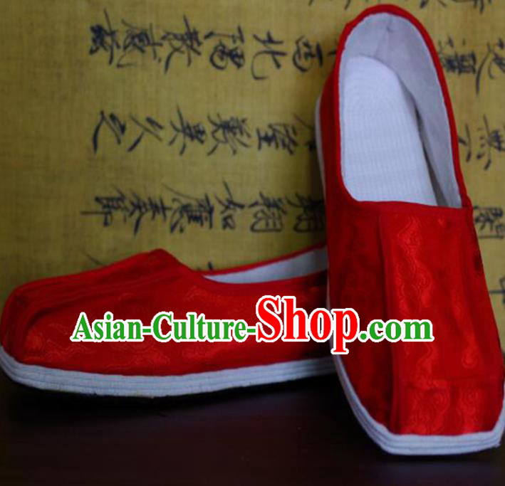 Chinese Kung Fu Shoes Red Brocade Shoes Traditional Hanfu Shoes Opera Shoes for Men