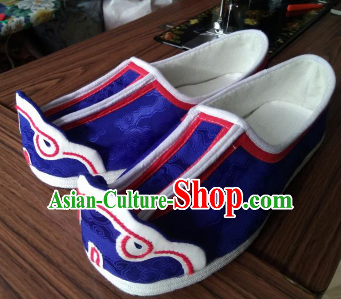 Chinese Kung Fu Shoes Royalblue Brocade Shoes Traditional Hanfu Shoes Opera Shoes for Men