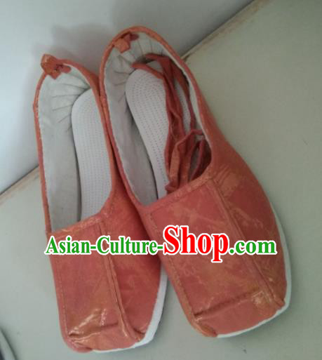 Chinese Kung Fu Shoes Orange Brocade Shoes Traditional Hanfu Shoes Opera Shoes for Men