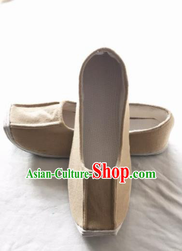 Chinese Kung Fu Shoes Beige Brocade Shoes Traditional Hanfu Shoes Opera Shoes for Men