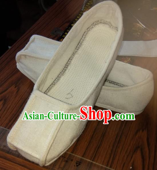 Chinese Kung Fu Shoes White Flax Shoes Traditional Hanfu Shoes Opera Shoes for Men