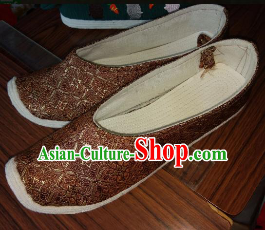 Chinese Kung Fu Shoes Brown Brocade Shoes Traditional Hanfu Shoes Opera Shoes for Men