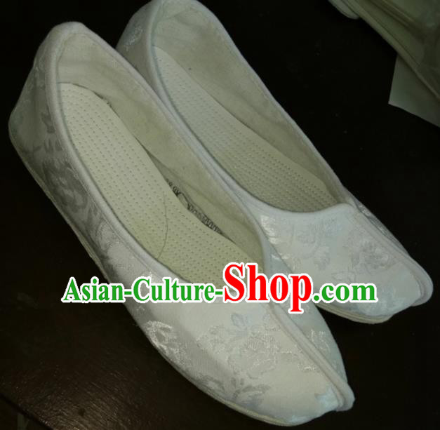 Chinese Kung Fu Shoes White Brocade Shoes Traditional Hanfu Shoes Opera Shoes for Men