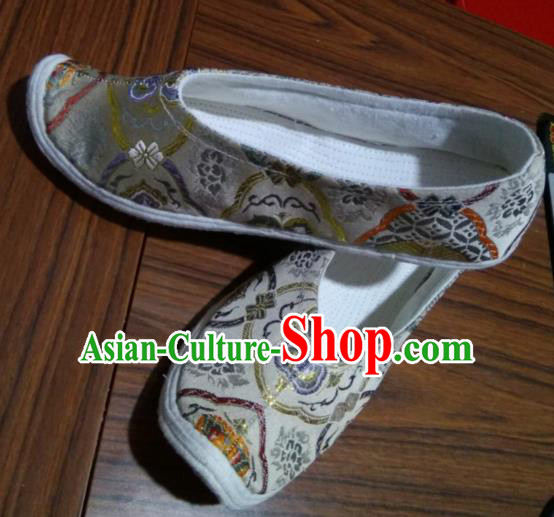 Chinese Kung Fu Shoes Light Grey Brocade Shoes Traditional Hanfu Shoes Opera Shoes for Men