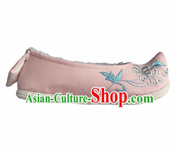 Chinese Traditional Embroidered Pink Bow Shoes Opera Shoes Hanfu Shoes Ancient Princess Shoes for Women