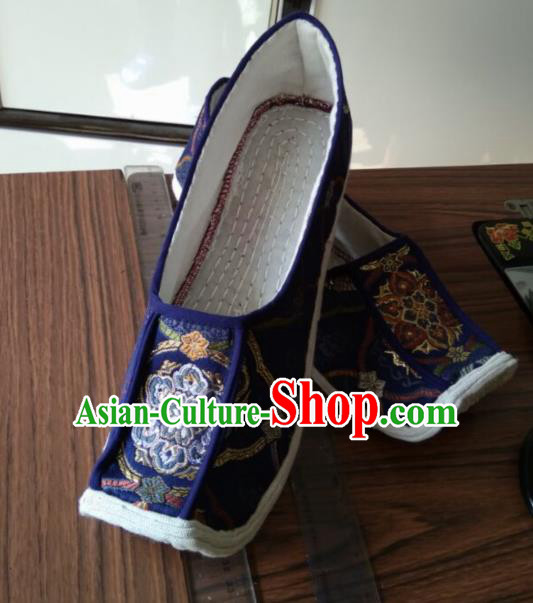 Chinese Kung Fu Shoes Royalblue Brocade Shoes Traditional Hanfu Shoes Opera Shoes for Men