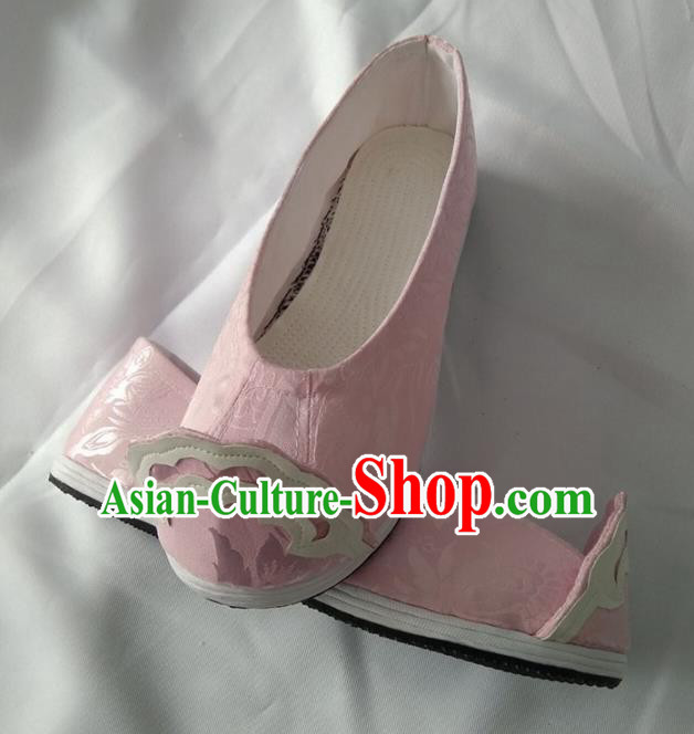 Chinese Traditional Pink Brocade Shoes Opera Shoes Hanfu Shoes Ancient Princess Shoes for Women