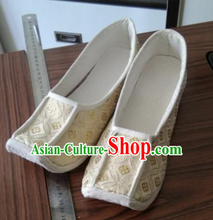 Chinese Kung Fu Shoes Beige Brocade Shoes Traditional Hanfu Shoes Opera Shoes for Men