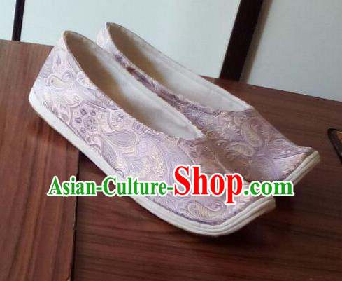 Chinese Traditional Handmade Lilac Brocade Bow Shoes Opera Shoes Hanfu Shoes Ancient Princess Shoes for Women