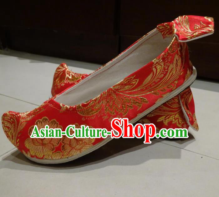 Chinese Traditional Handmade Red Brocade Shoes Opera Shoes Hanfu Shoes Ancient Princess Shoes for Women