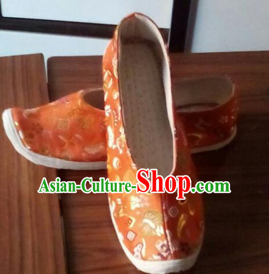 Chinese Traditional Handmade Orange Brocade Shoes Opera Shoes Hanfu Shoes Ancient Princess Shoes for Women