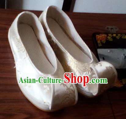 Chinese Kung Fu Shoes Handmade Beige Brocade Shoes Traditional Hanfu Shoes Opera Shoes for Men