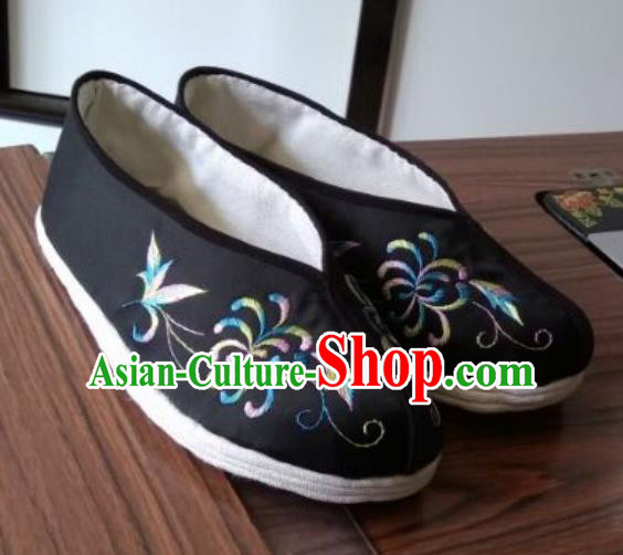 Chinese Traditional Embroidered Black Brocade Shoes Opera Shoes Hanfu Shoes Ancient Princess Shoes for Women