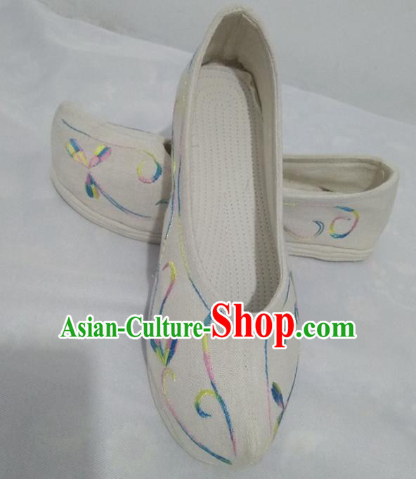 Chinese Traditional Handmade Embroidered White Bow Shoes Opera Shoes Hanfu Shoes Ancient Princess Shoes for Women