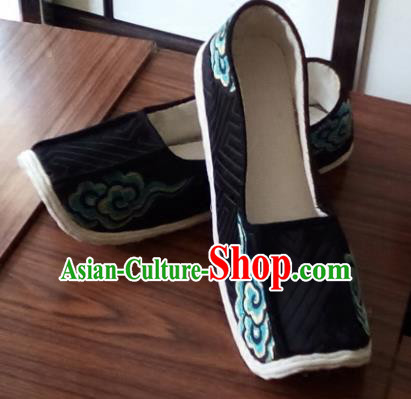 Chinese Kung Fu Shoes Handmade Embroidered Black Brocade Shoes Traditional Hanfu Shoes Opera Shoes for Men