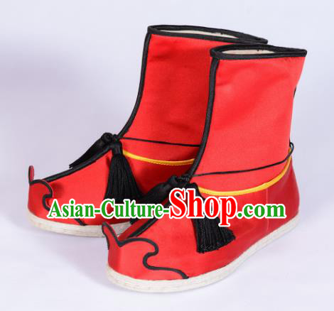 Chinese Ancient Swordsman Shoes Handmade Red Boots Traditional Hanfu Shoes Opera Shoes for Men