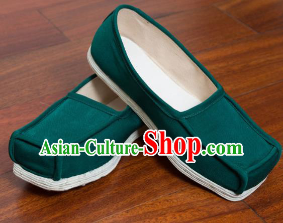 Chinese Handmade Ming Dynasty Green Cloth Shoes Traditional Hanfu Shoes Opera Shoes for Men