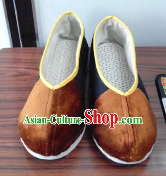 Chinese Kung Fu Shoes Handmade Brown Brocade Shoes Traditional Hanfu Shoes Opera Shoes for Men