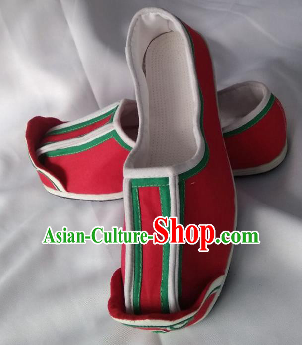 Chinese Kung Fu Shoes Handmade Red Cloth Shoes Traditional Hanfu Shoes Opera Shoes for Men