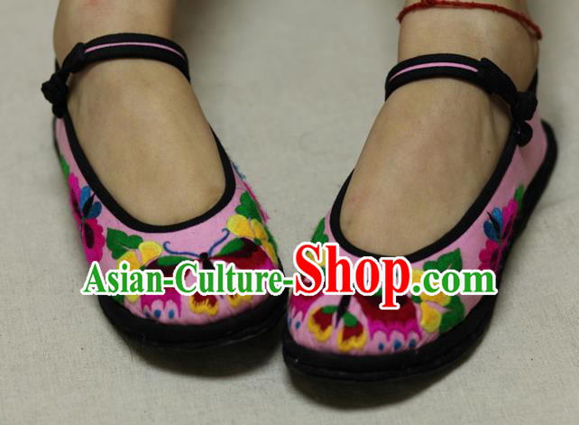 Chinese Traditional Embroidered Butterfly Pink Shoes Hanfu Shoes for Women